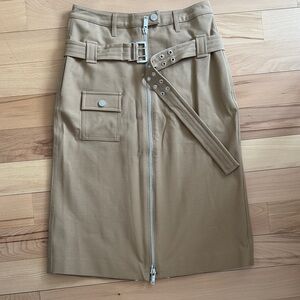 Ganni Tan Pencil Skirt with Belt and Zipper